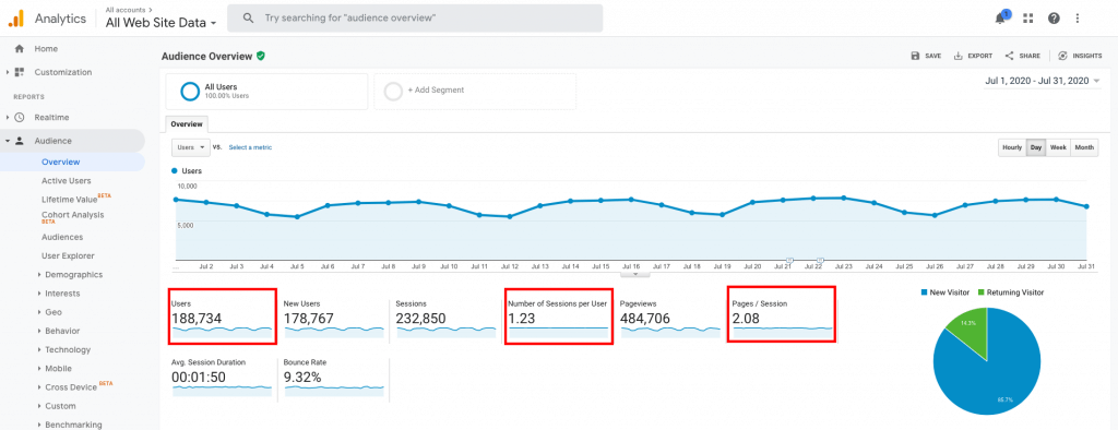 Google Analytics-Zielgruppenübersichtsdaten