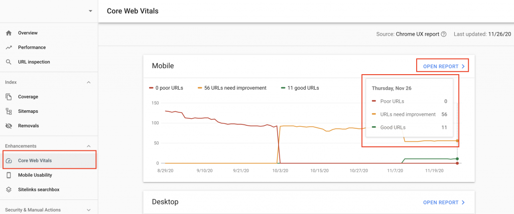 WEB VITALS OF SEARCH CONSOLE