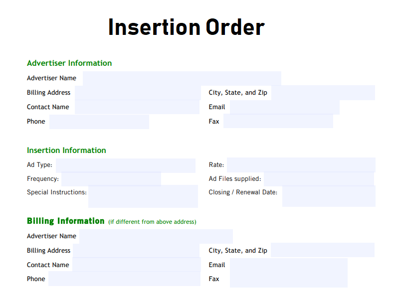 Digital Advertising Insertion Order Template