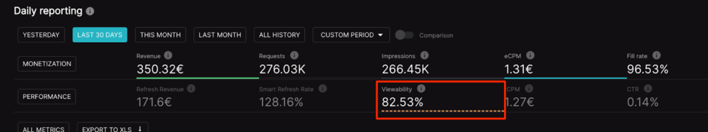 viewability setupad dashboard